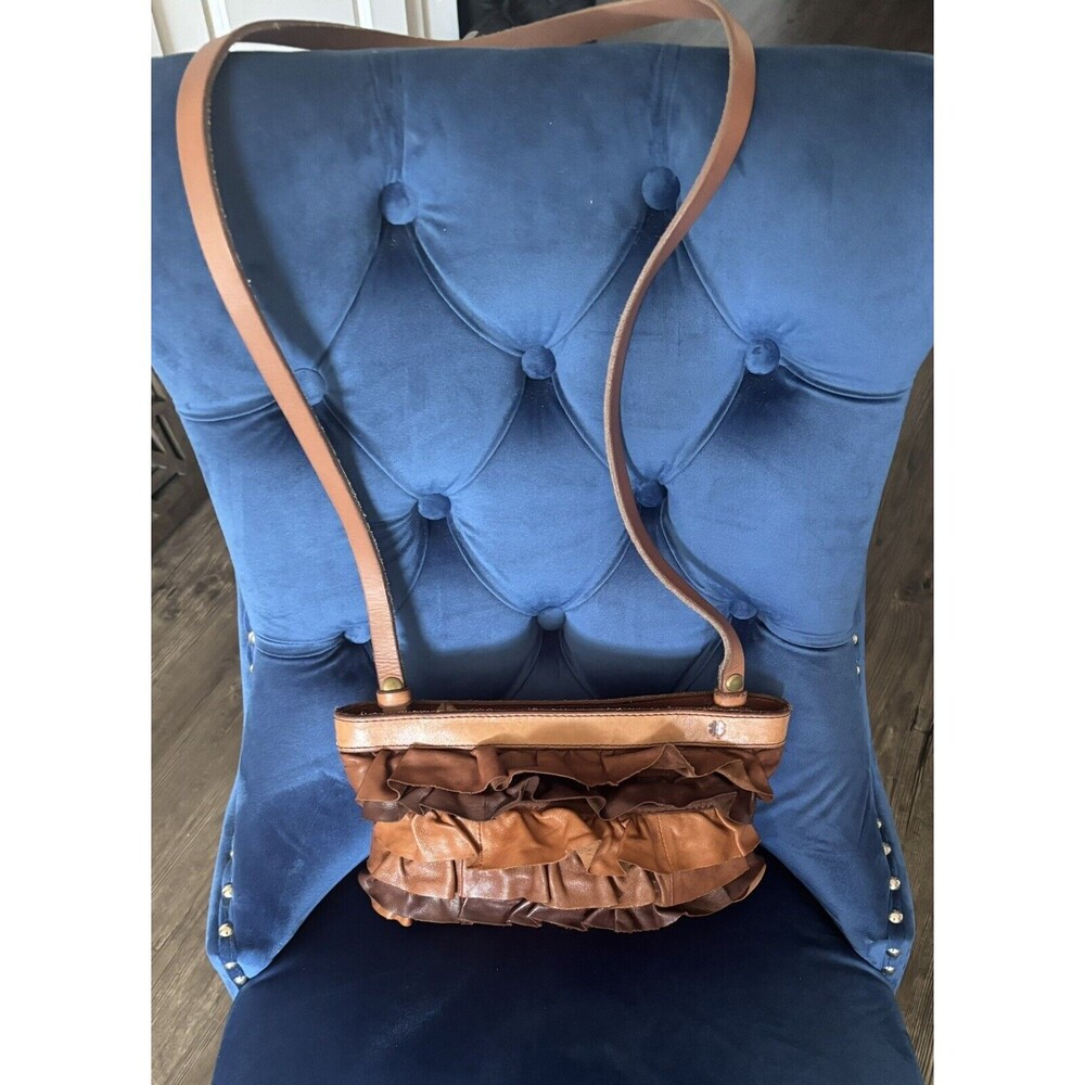 Vintage Lucky Brand Leather Ruffled  TWO-TONED Distressed BOHO bag